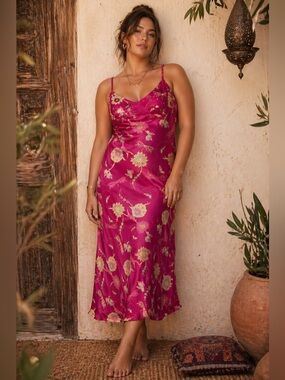 Butterfly Matthew Williamson Silk Slip Dress Floral Midi Bias Cut Y2K size 16